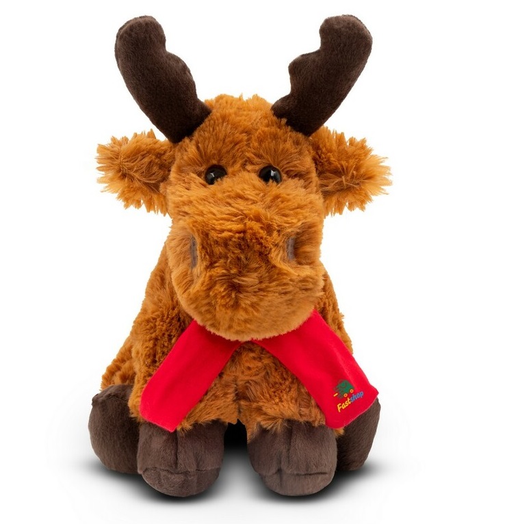 Brown teddy reindeer with a red scarf suitable for printing